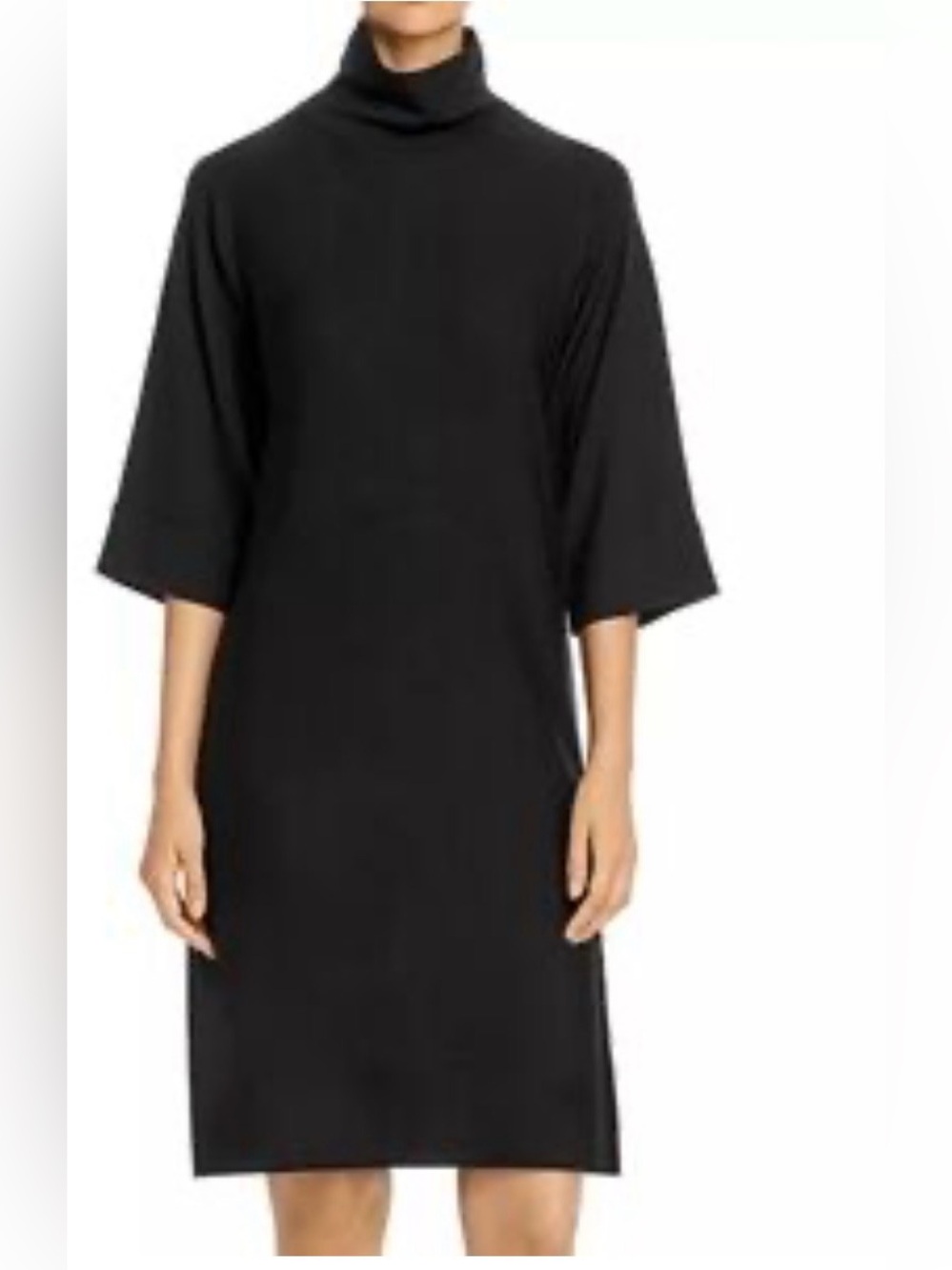 EILEEN FISHER - Italian yarn Black Turtleneck Dress and elbow length sleeves. XS